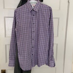 Purple and white slim fit button up dress shirt